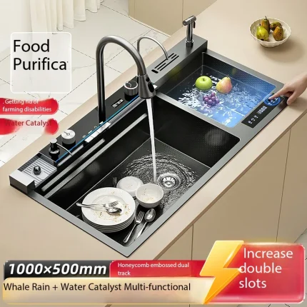 Large Size Smart Double Kitchen Sink SUS3004 Fruit Vegetable Purification Water Catalyst Pesticide Residue Removal Home Applianc