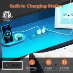 DICTAC Full Corner Bed Frame with Bookcase Storage and Led Lights Metal Platform Bed Frame with 2 Drawers and Charging Station F 5