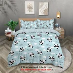 3 pieces of duvet cover set (1 duvet cover + 2 pillowcases, coreless), cute panda digital printing bedding set, soft, warm, skin