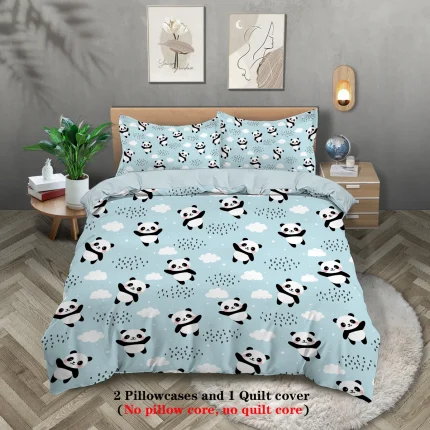 3 pieces of duvet cover set (1 duvet cover + 2 pillowcases, coreless), cute panda digital printing bedding set, soft, warm, skin
