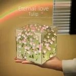 DIY Tulip Mirror Cube Lamp Simulation Flower Bedroom Sleeping Table Lamp Handmade Craft Tulip Mirror Night Light Birthday GiftS 3