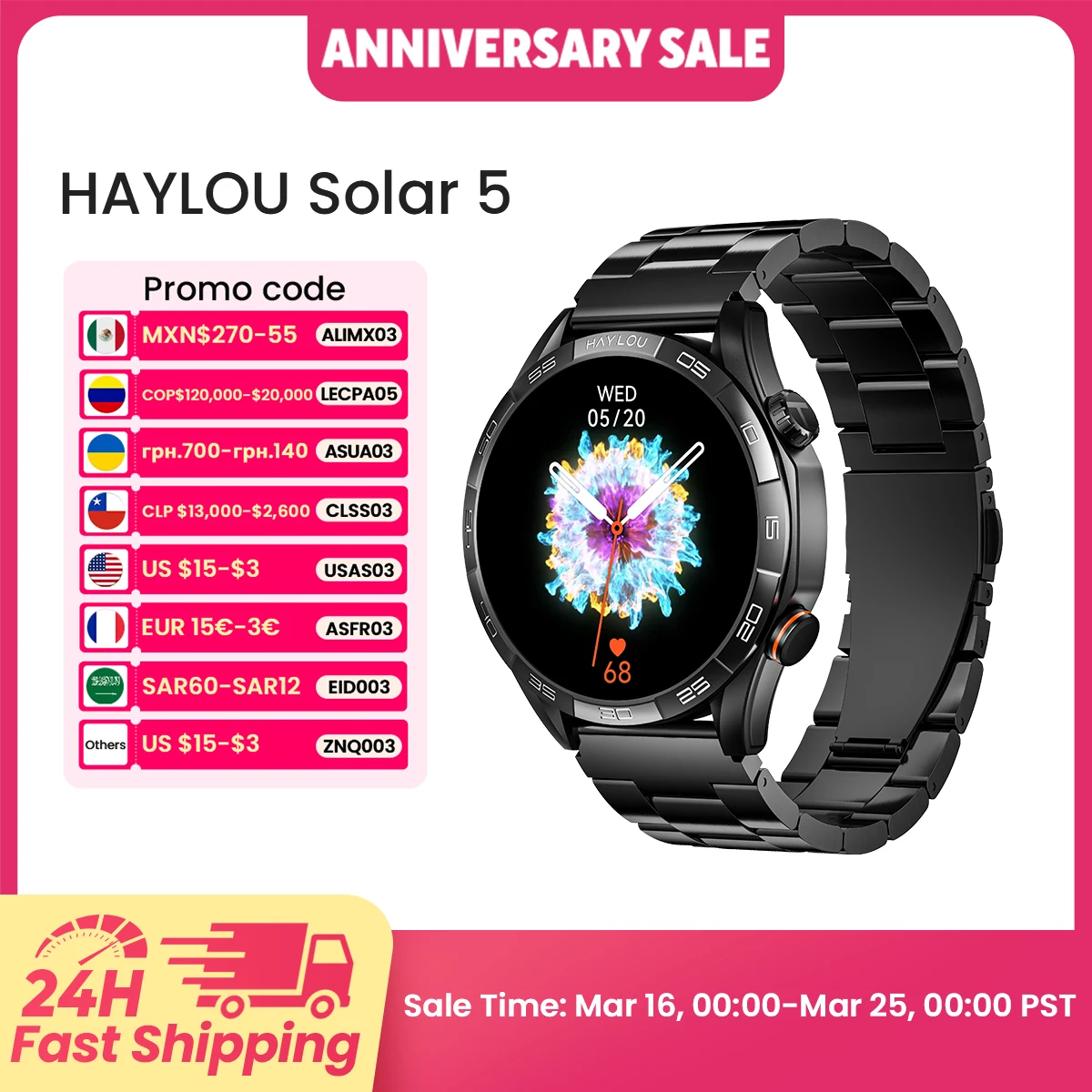 HAYLOU Solar 5 Voice Calling Smartwatch 1.58'' AMOLED Display 60Hz Smart Watch 24H Health Monitoring Sports Smartwatch for Men HAYLOU Solar 5 Voice Calling Smartwatch 1.58'' AMOLED Display 60Hz Smart Watch 24H Health Monitoring Sports Smartwatch for Men
