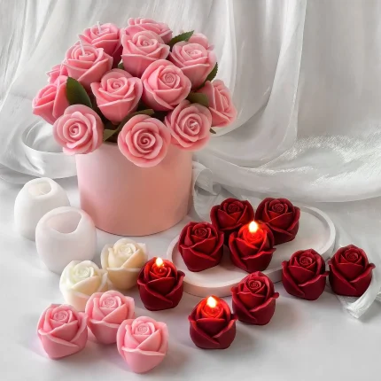 New 3D Flower Silicone Candle Molds Handmade Rose Flower Soap Plaster Chocolate Baking Mold for Valentine's Day Decoration Gift