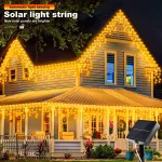 NEW Solar Christmas Icicle Lights 162/96 LED 8 Modes Waterproof Curtain String Lights for Outdoor Garden Room Holiday Lighting 2