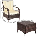 3 Piece Patio Furniture Set, 2 Wicker Chairs with Glass Top Coffee Table, Outdoor Garden Porch Poolside Furniture, Customized 6