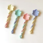 Ceramics Long Handled Spoon New Instagram Style Household Stirring Spoon Hand Painted Flower Shaped Coffee Spoon 4