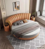 Upgrade Your Sleeping Experience with Linlamlim Round Leather Bed Frame Italian Genuine Leather Double Beds Lit 2 Personnes 3