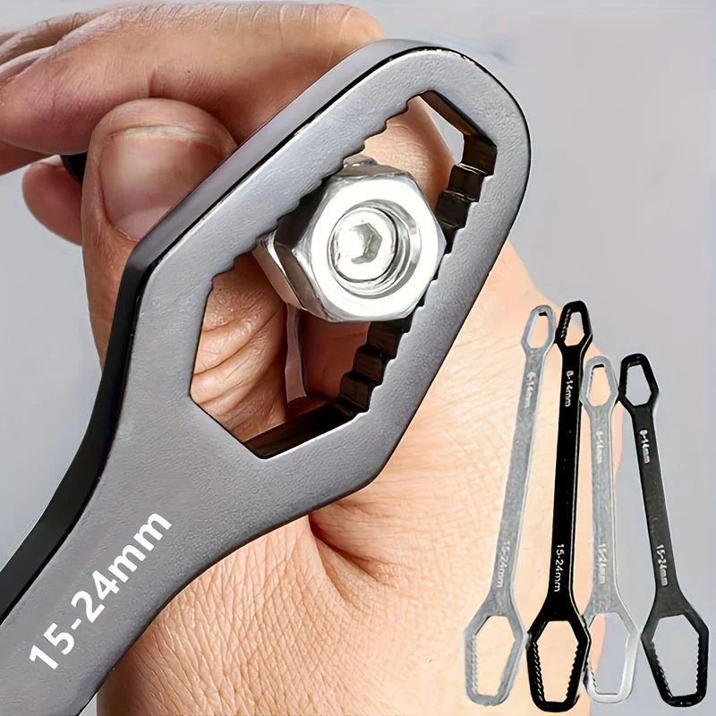 1pc Universal Double Ended Wrench, Self-Tightening 3-17mm Screw Nuts Repair Wrench, Double-Headed Ratchet Spanner, Adjustable 1pc Universal Double Ended Wrench, Self-Tightening 3-17mm Screw Nuts Repair Wrench, Double-Headed Ratchet Spanner, Adjustable