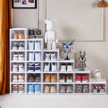 Collapsible Shoe Cabinet Household Plastic Storage Box Removable Dust-proof and Installation-free Integrated Folding Shoe Rack