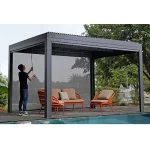 Bioclimatic Aluminum  Pergola 3x4m/10x12ft Manual flip louvered roof with manual roller blinds garden gazebo canopy 3