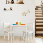 White Square Toddler Table and 2 Chairs Set - Sturdy Wooden Furniture for Arts, Crafts, and Snacks 4