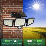 Outdoor Waterproof Solar Light with Motion Sensor 3-Head 200+ LEDs Security Light for Porches Garages Yard Entrances 3