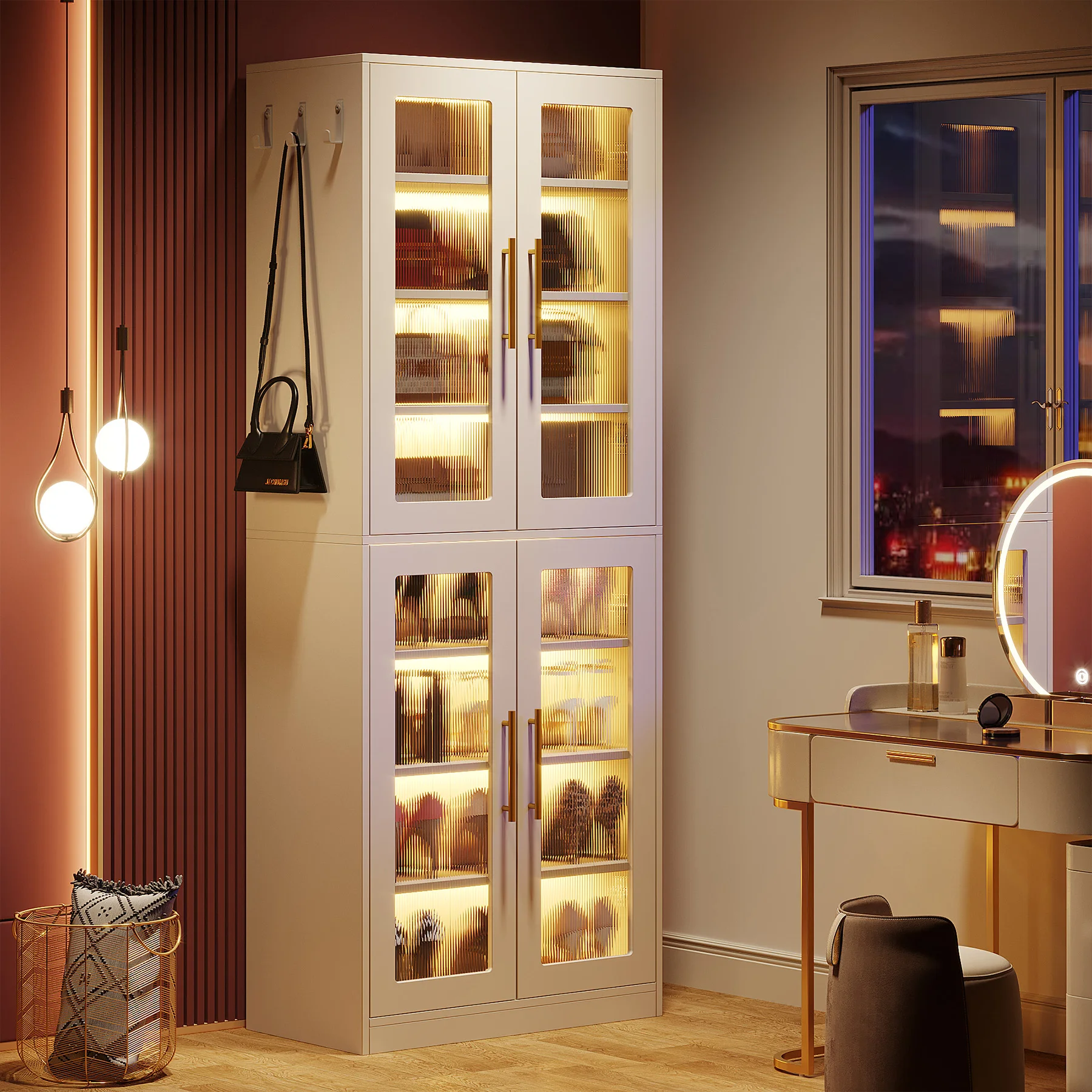 Tribesigns Tall Shoe Cabinet with Acrylic Doors and LED Lights, 8-Tier Entryway Shoe Storage Rack with Adjustable Shelves Tribesigns Tall Shoe Cabinet with Acrylic Doors and LED Lights, 8-Tier Entryway Shoe Storage Rack with Adjustable Shelves