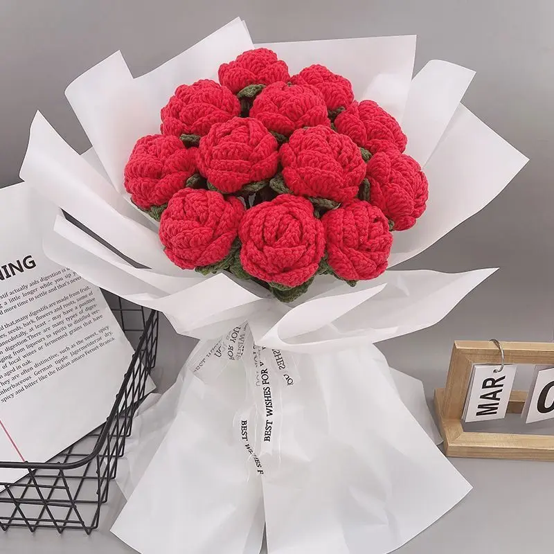 Artificial Flower Handmade crochet yarn Rose Outdoor Garden Valentine's Wedding Bridal Bouquet Home Room Diy Gift box Accessorie Artificial Flower Handmade crochet yarn Rose Outdoor Garden Valentine's Wedding Bridal Bouquet Home Room Diy Gift box Accessorie