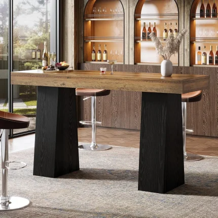 63-Inch Bar Height Table, Wood Rustic Counter Height Table, Rectangular Home Bar with Thickened Tabletop and Sturdy, Customized