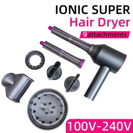 Leafless constant temperature hair dryer for personal hair care and styling; home professional hair style accessories kit (5+1)