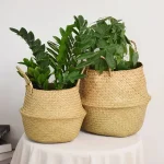 Wicker Basket Toy Organizer Folding Rattan Seagrass Storage Basket Laundry Woven Basket Plant Flower Pot For Home Garden 4