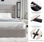 King Size Lift Up Storage Bed/Modern Wingback Headboard/Upholstered Platform Bed Frame/Hydraulic Storage/No Box Spring Needed/Wo 3
