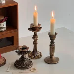 Vintage Taper Candle Holders - Antique Bronze Finish Resin Candle Sticks for Wedding, Dinner Party, Table Centerpiece Decor 2