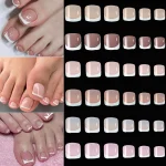 120pcs/Box French Tip Press-On Toenails Pink Color System Square Shape Foot Nails Short Length Glossy Finish False Toe Nails Set 6