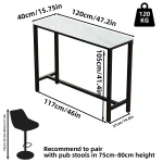 Sintered Stone Bar Table White Rectangle Counter Height Dining Table with Black Metal Frame High Top Pub Tables 6