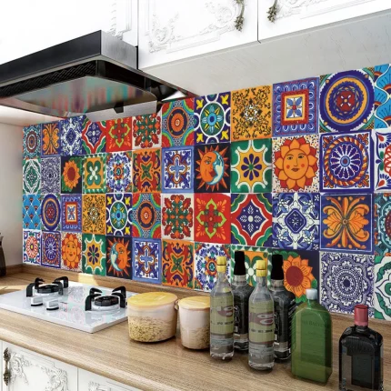 24Pcs Wall Sticker Vintage Self Adhesive Wall Sticker Bathroom Kitchen TV Background Waterproof Tile Decal Home Decoration