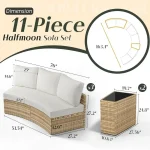 11-Piece Outdoor Wicker Sectional Sofa Set with Storage Wedge Table, Weather-Resistant for Patio, Garden, or Deck, Beige 6