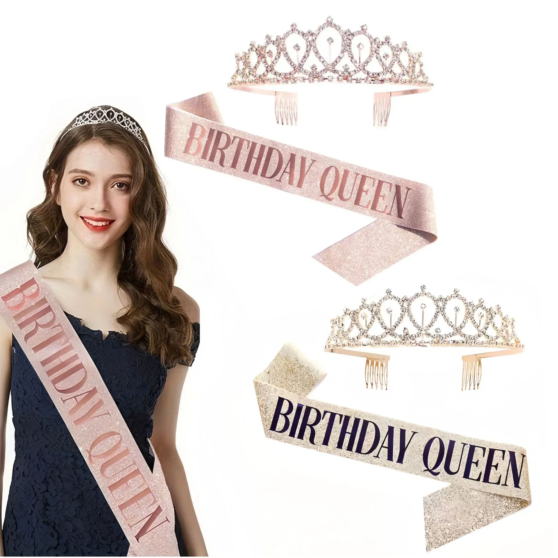 Bling Rhinestone Crystal Crown Birthday Anniversary Decoration Happy Birthday Queen Satin Sash Party Supplies Bling Rhinestone Crystal Crown Birthday Anniversary Decoration Happy Birthday Queen Satin Sash Party Supplies