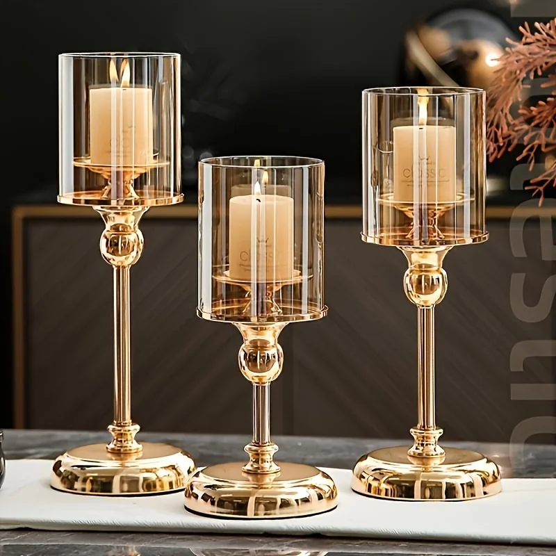 Glass Pillar Candle Holder Set Golden Silver Decorative Candlestick for Wedding Party Table Festival Decor 2026 New Fashion Glass Pillar Candle Holder Set Golden Silver Decorative Candlestick for Wedding Party Table Festival Decor 2026 New Fashion