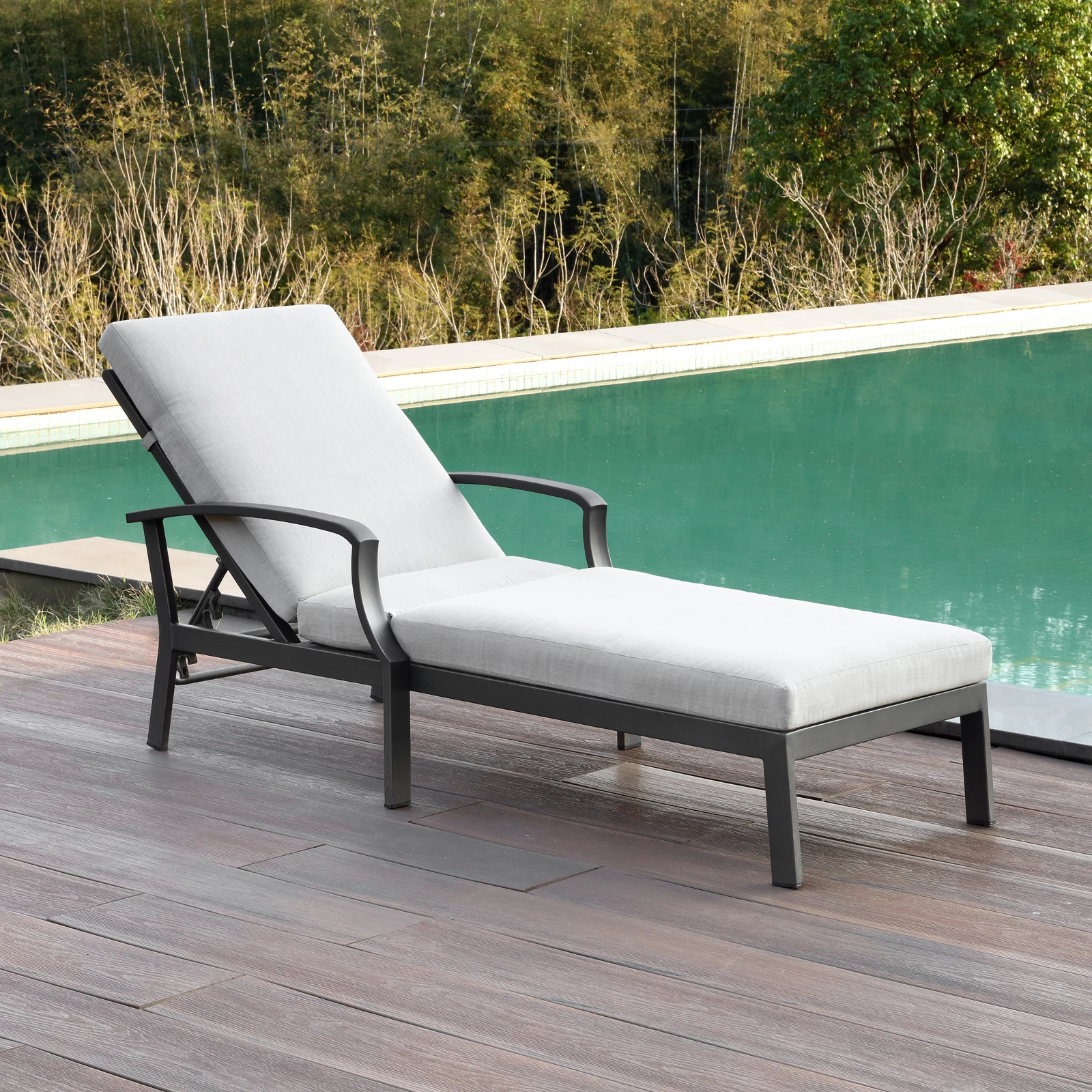 SeeHill Aluminum Outdoor Chaise Lounge Chair with Cushion, Adjustable Backrest Pool Lounger for Patio or Deck Use, Gunmetal SeeHill Aluminum Outdoor Chaise Lounge Chair with Cushion, Adjustable Backrest Pool Lounger for Patio or Deck Use, Gunmetal