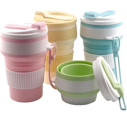 350ml Silica Gel Collapsible Cup Reusable Leakproof Travel Coffee Mug Foldable Portable for Hiking Camping Office Heat Resistant
