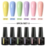 MEET ACROSS 6PCS/SET Macaron Series Gel Nail Polish Set Glitter Semi Permanent UV Nail Kit Base Matte Top Coat Nail Art Manicure 2