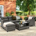 4PCS Rattan Patio Conversation Furniture Set Outdoor Sectional Sofa Set 5