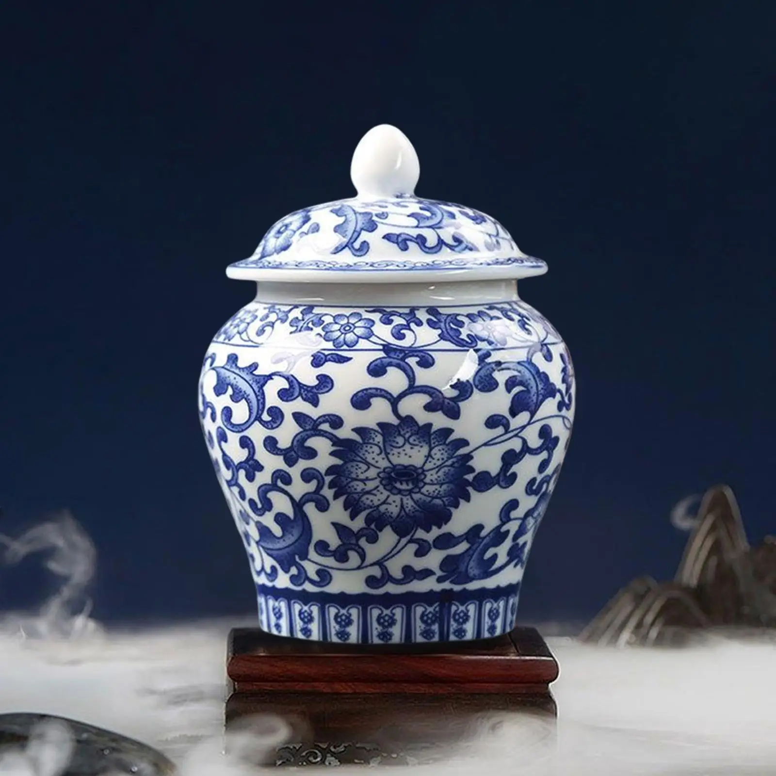 Chinese Blue White Porcelain Decorative Temple Jar Vase with