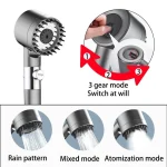 3 Modes Handheld Shower Head with Massage Brush Cotton Filters One-click Stop Water Saving High Pressure Showerhead for Bathroom 2