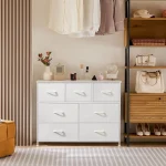 Dresser for Bedroom, 7 Storage Drawers, Wide Fabric Closet Chests Organizer Tower Furniture,TV Stand with Wooden Top Metal Frame 2