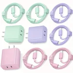Fast Charging Secure Power Adapter With Dual PD20W USB-C Charger And 2 Type-C To Lightning Cables For IPhone 14/13/12/11/XS/XR