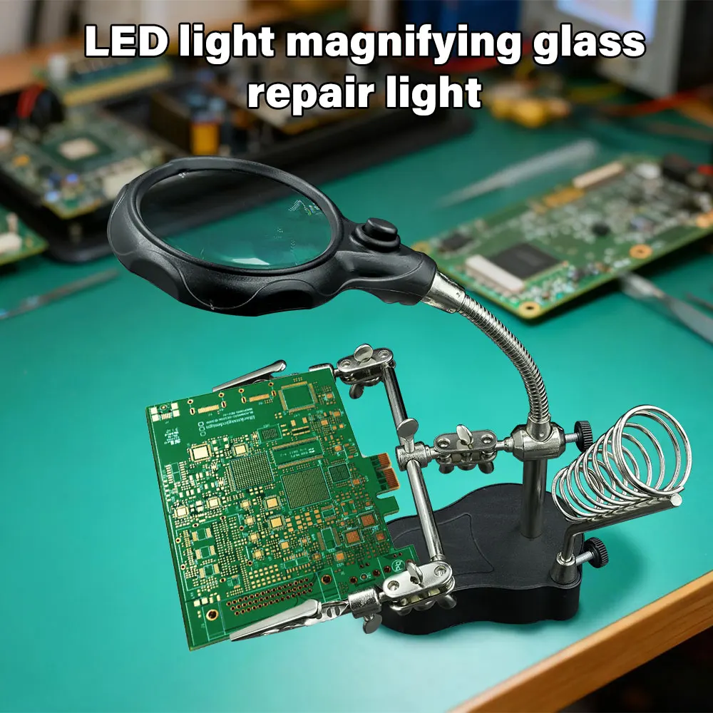 Welding Magnifying Glass LED Light Auxiliary Clip loupe Magnifier 3 In1 Hand Soldering Solder Iron Stand Holder Station Welding Magnifying Glass LED Light Auxiliary Clip loupe Magnifier 3 In1 Hand Soldering Solder Iron Stand Holder Station