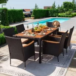 7-piece Furniture Set, Terrace Reception Set, with Lovewood Tabletop, Rattan Outdoor, Black