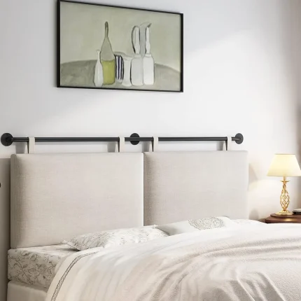 Wall Mounted Upholstered Headboard with Linen Fabric, Beige King Size for Bedroom Decor