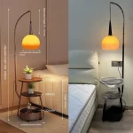 Modern Orange Floor Lamp for Living Room,Mid Century Tall Lamps with Tea Table & Storage Bucket,Fishing Standing Lamp 6