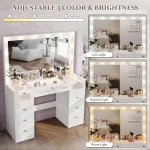 Makeup Vanity Desk with Lights and Large Mirror,Drawers Light Up Vanity,Glass Top Make Up Table with Charging Station,Customized 3
