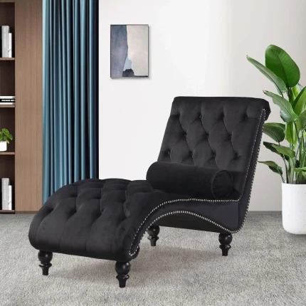 Chaise Lounge Indoor,Velvet Upholstered Lounge Chair Button-Tufted Armless Chair with Pillow, for Bedroom Living, Customized