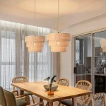 Rattan Plug in Pendant Light, 3 Tier Plug in Chandelier with Boho Wicker Lampshape Hanging Lamp 3