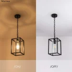 1Light Farmhouse Pendant Light, Black Metal Cage Light Fixtures with Adjustable Chain and Glass Shade,Hanging Lights for Kitchen 4