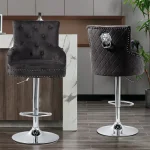 Luxury Velvet Swivel Bar Stools with Lion Knocker Upholstered Dining Chairs for Home Bar Table