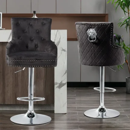 Luxury Velvet Swivel Bar Stools with Lion Knocker Upholstered Dining Chairs for Home Bar Table