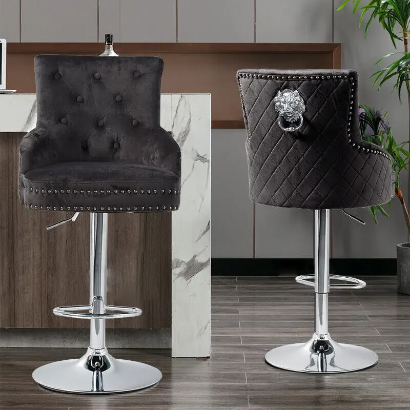 Luxury Velvet Swivel Bar Stools with Lion Knocker Upholstered Dining Chairs for Home Bar Table Luxury Velvet Swivel Bar Stools with Lion Knocker Upholstered Dining Chairs for Home Bar Table