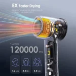 Electric High Speed Hair Dryer 120000RPM Brushless Negative Ions Blow Dryer 1600W Super Powerful Wind Lownoise Salon HairDryer 2
