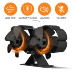 Dual Head 6 Blade Heat Powered Stove Fan with Carrying Handle and Overheating Protection Portable Heat Fan 6